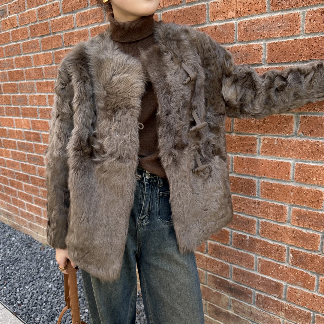【曼禾】原生态小湖羊皮毛一体女短款高奢气质韩版时尚百搭外套3345