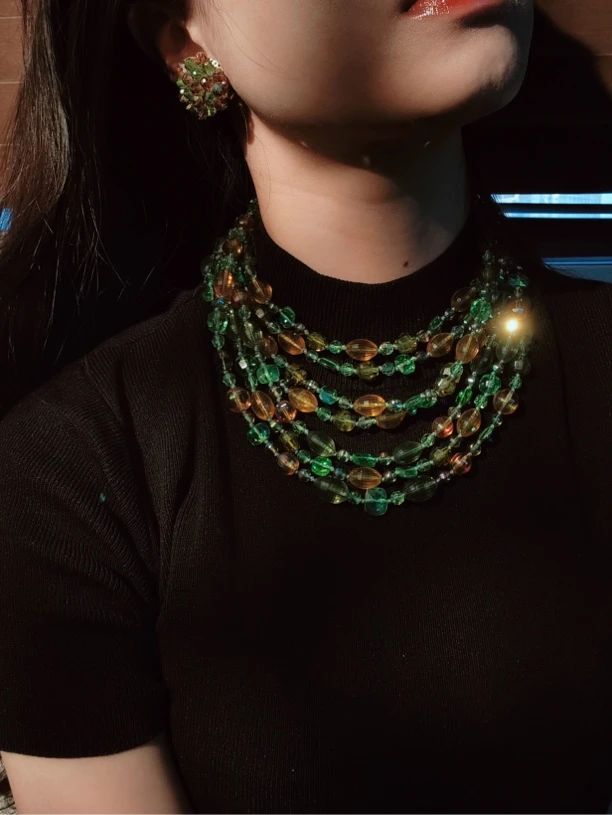 合金项链 ZZ 合集首饰复古撞色多股项链耳夹组气质241024