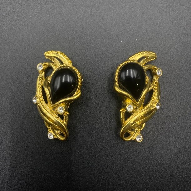 合金耳饰 PP 中古首饰vintage Avon雅芳Barrera联名款黑金耳夹