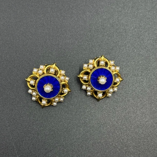 合金耳饰 LL 中古vintage 佛罗伦萨Florenza仿青金珍珠耳夹