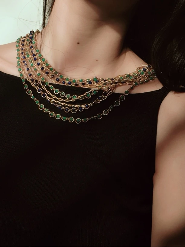 合金项链 ZZ 合集首饰复古多股蓝绿撞色项链组气质240814 699