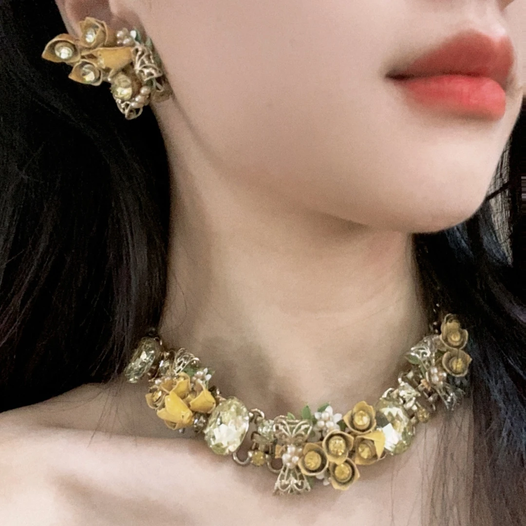 合金项链 LL 合集首饰复古金色花叶套装