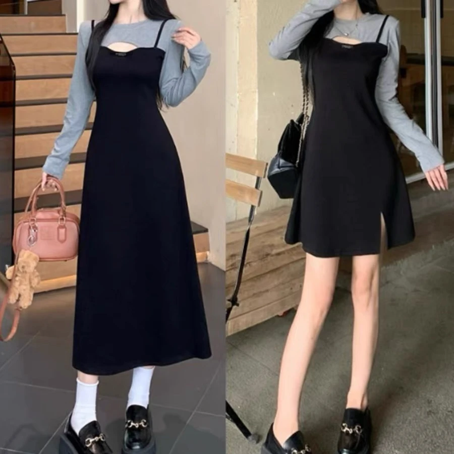 设计感假两件拼接显瘦连衣裙#1032