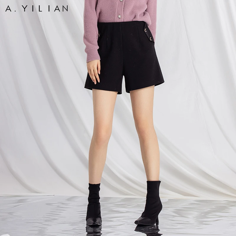 a.yilian阿依莲时尚显瘦翻袋短裤百搭黑色外穿宽松