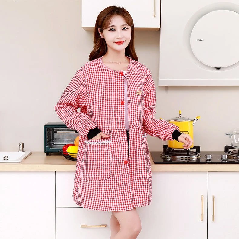 新款前扣围裙罩衣长袖正穿衣厨房家用韩版上班干活防污洋气工直发