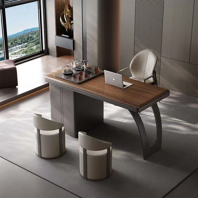 现代简约乌金木台面茶桌椅组合轻奢家用办公功夫茶台茶几多功能