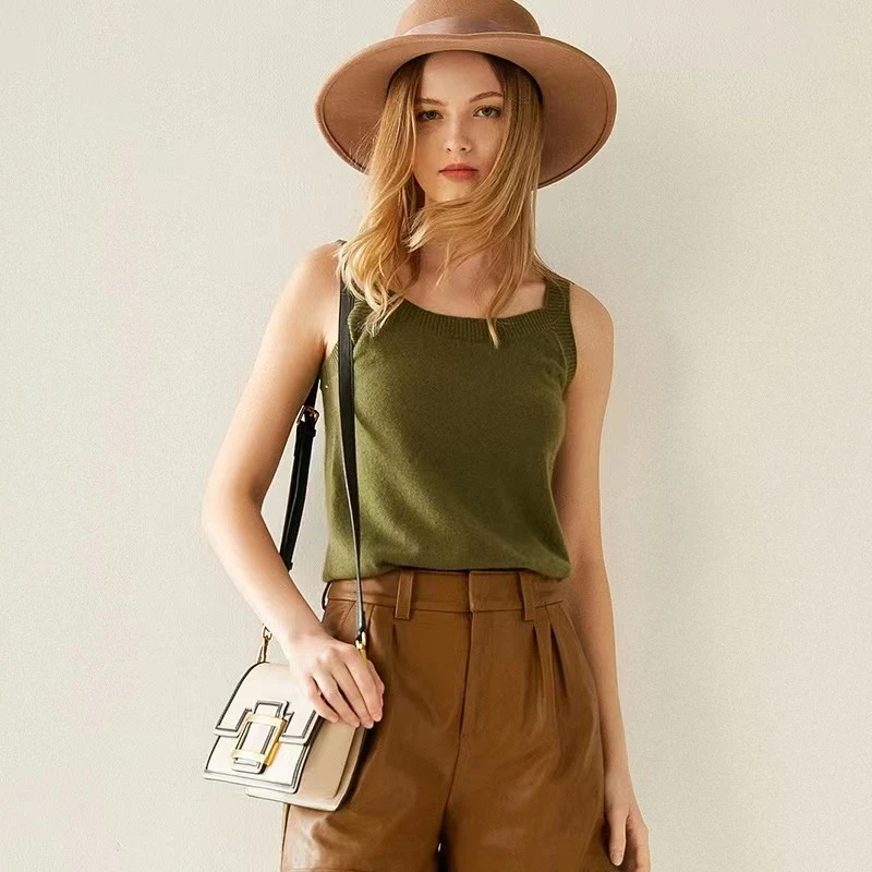 春秋冬新款100山羊绒一字领吊带背心女式内搭保暖经典百搭打底