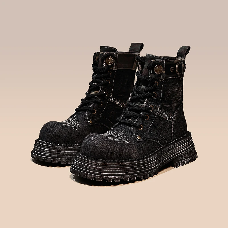 【渔歌子】厚底5CM筒高15CM透气帆布马丁靴女靴LX80610