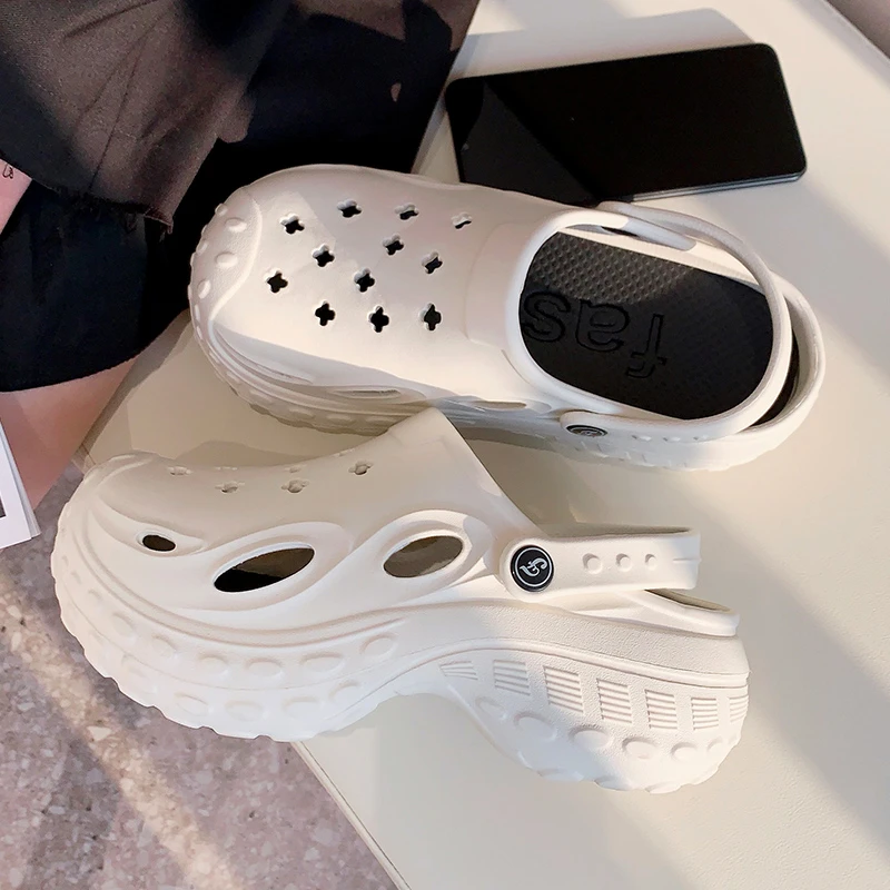 洞洞鞋女夏季包头半拖鞋加厚底增高防滑外穿时尚百搭透气沙滩凉鞋