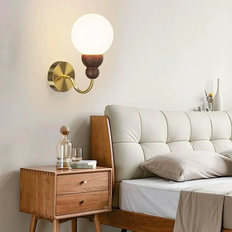 法式中古侘寂客厅壁灯美式复古新中式实木卧室床头过道壁灯LM8972