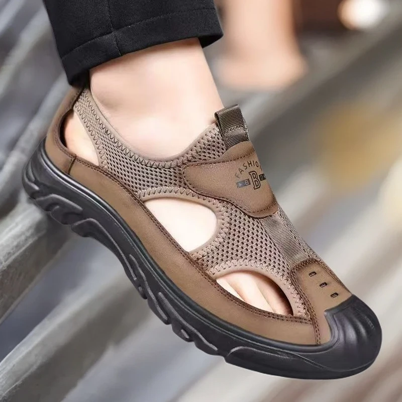 镂空凉鞋网面男鞋软底夏季百搭耐磨防滑包头洞洞鞋运动休闲沙滩鞋