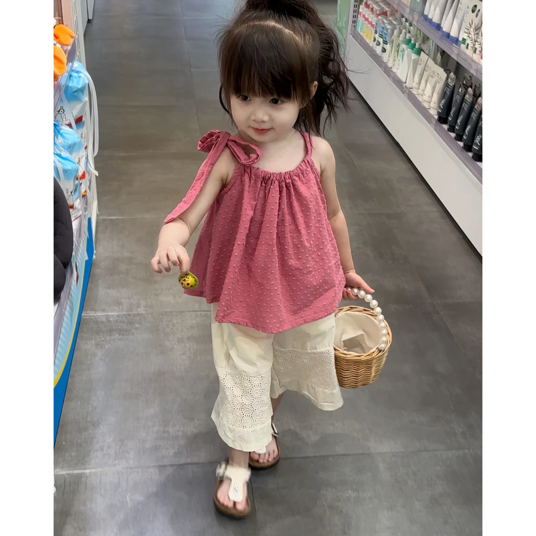 女童套装夏季2024新款儿童外穿韩版背心上衣女宝宝夏装无袖娃娃衫