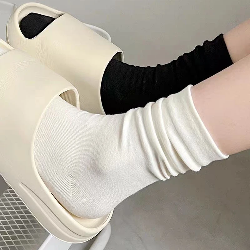 袜子女中筒ins潮百搭月子袜无骨袜日系纯棉堆堆袜白色袜子长袜子