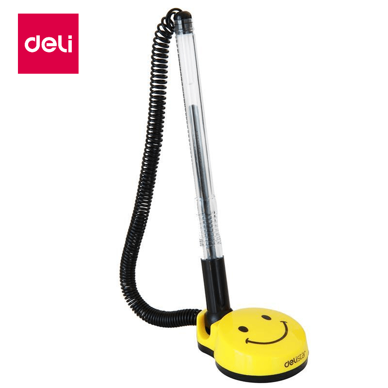 Deli/得力微笑台笔带线台笔办公固定笔座防丢笔
