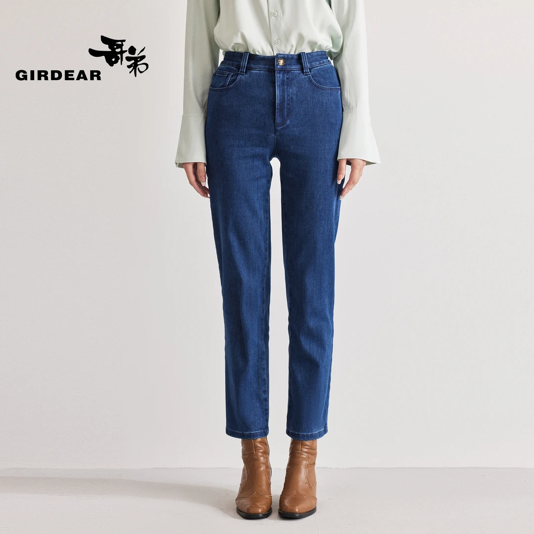 GIRDEAR/哥弟高腰发热绒保暖休闲显瘦烟管热力感牛仔裤女1100465