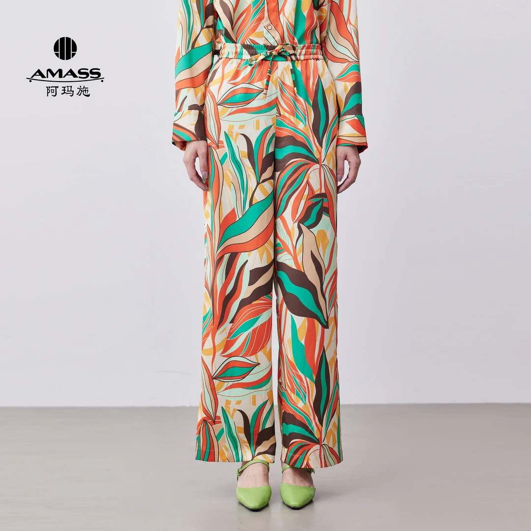 AMASS/阿玛施落日橘热带印花宽松高腰度假阔腿裤休闲裤5100586-46