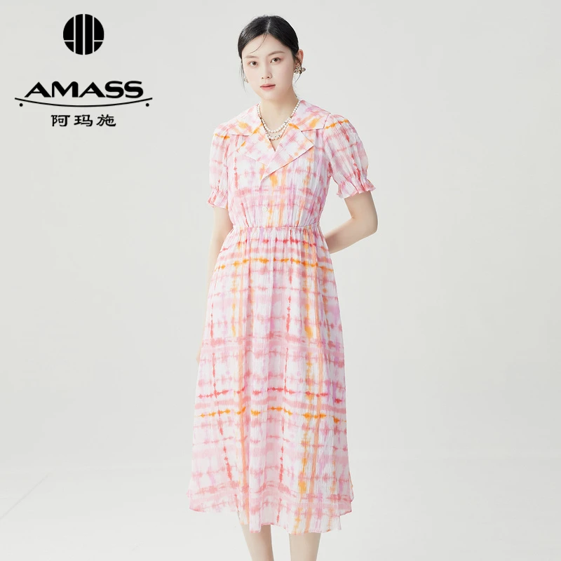 AMASS/阿玛施气质复古田园风收腰灯笼袖连衣裙5500542-2A36975-00