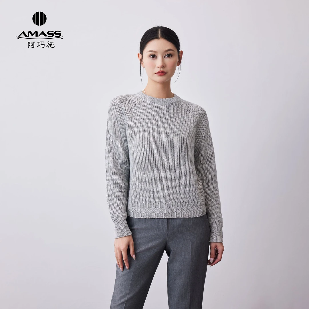 AMASS/阿玛施轻奢插肩袖廓形珠片镂空质感套头针织衫5399756-7T43