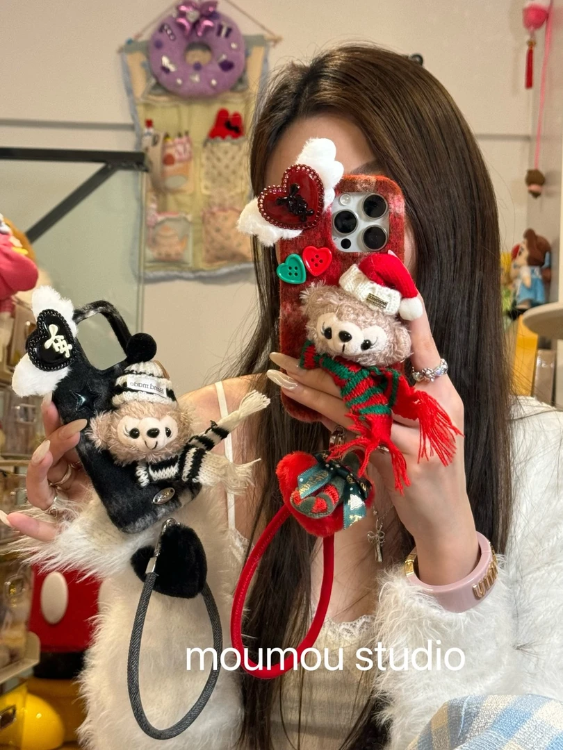 圣诞新年可爱毛绒雪莉玫适用苹果16手机壳iphone15promax少女心14