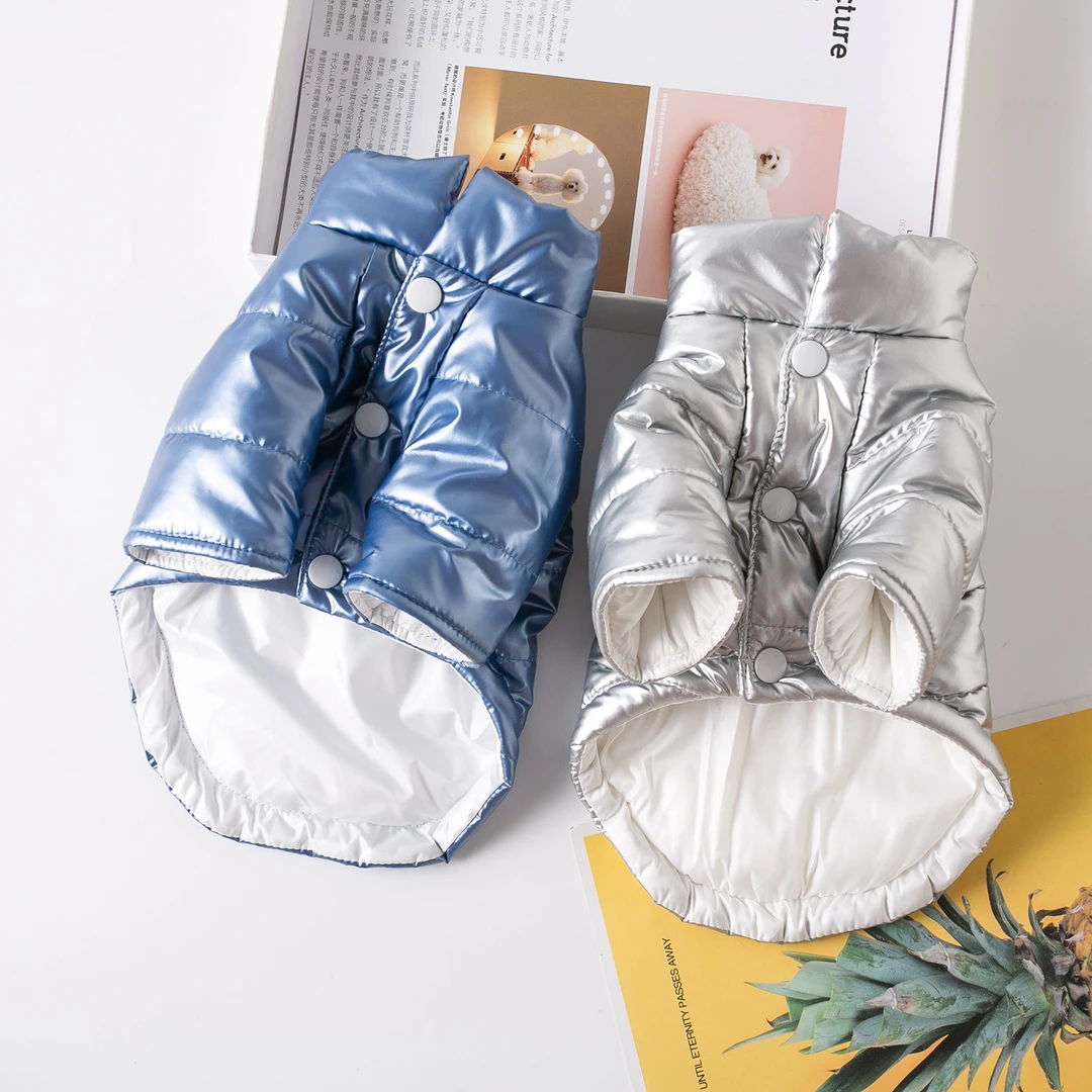 狗狗防水棉服狗狗衣服冬季保暖加厚太空银两脚可牵引棉服