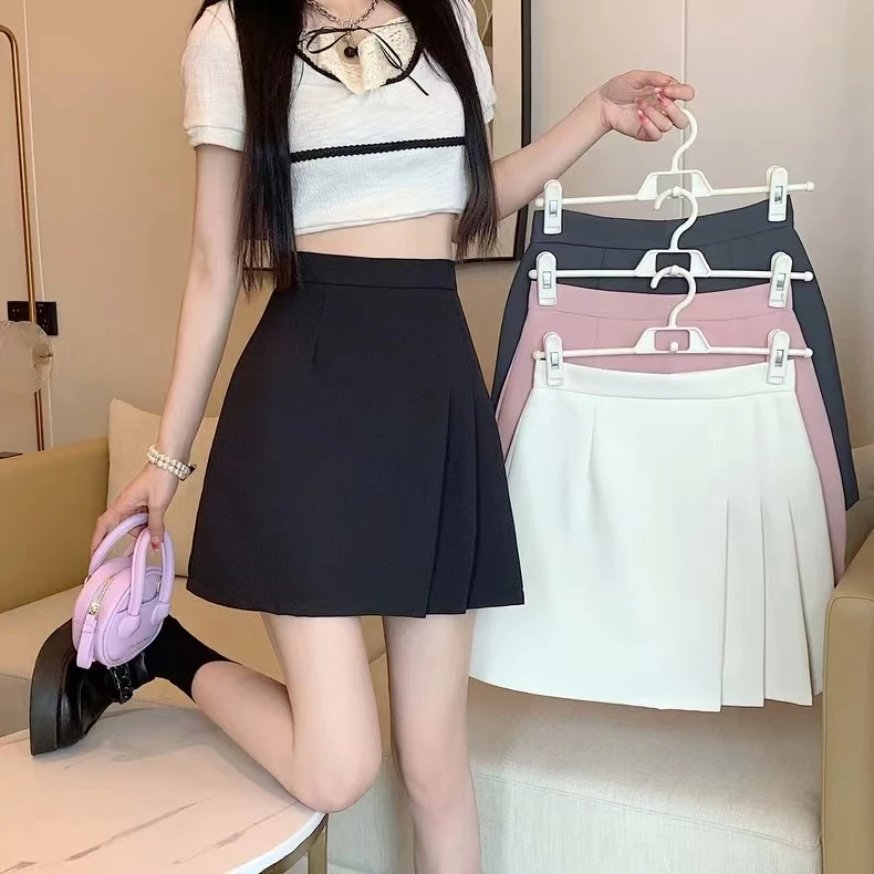 不规则西装裙2024春夏韩版新款百褶时尚高腰显瘦半身裙防走光裙子