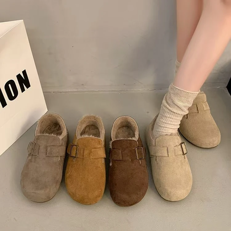 厚底全包勃肯鞋女2024秋冬新款加绒保暖一脚蹬懒人鞋复古豆豆棉鞋