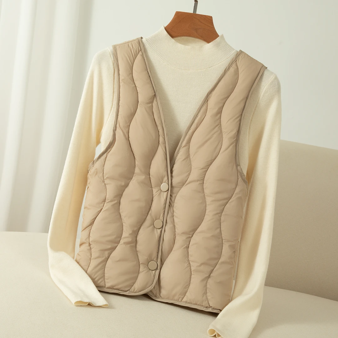 百搭超显瘦1羽绒马甲女2024冬季新款轻薄保暖贴身羽丝内搭V领背心