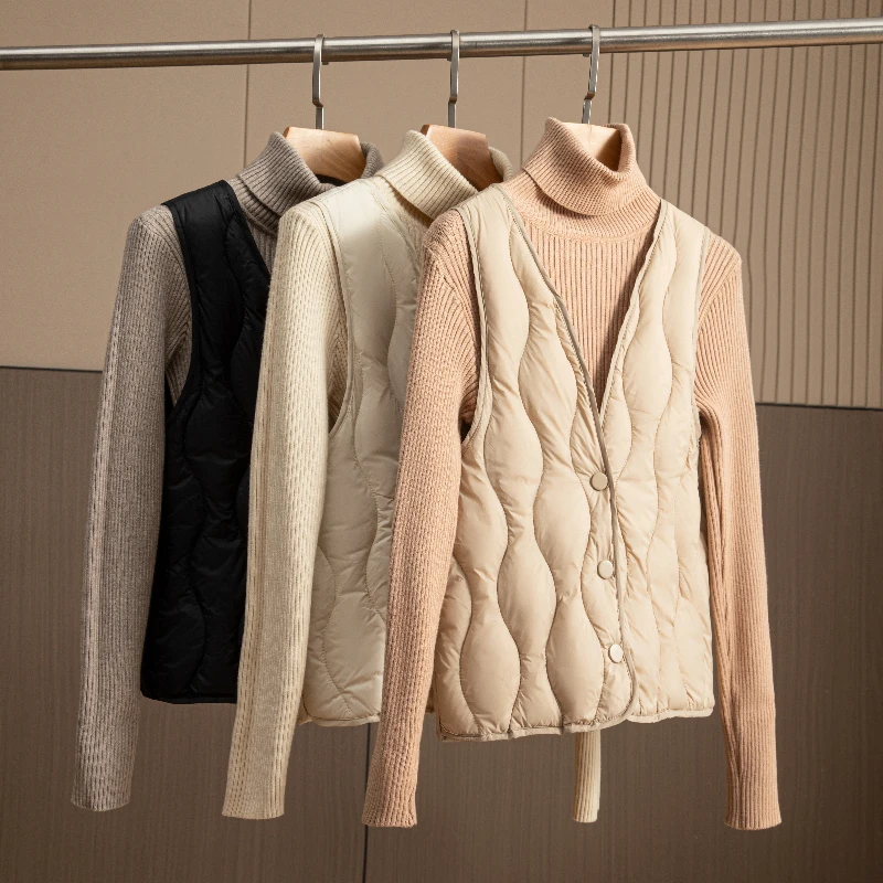 百搭超显瘦 羽绒丝马甲女2024冬季新款轻薄保暖贴身内搭V领背心