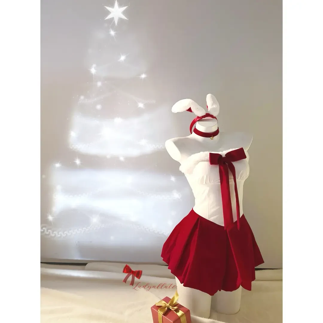 「Xunmi/浔觅」圣诞兔甜心*圣诞新年丝绒甜美蝴蝶结抹胸连衣裙睡