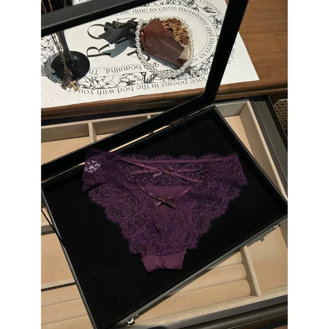 『Xunmi』交叉蜜桃臀 法式性感蕾丝低腰绑带镂空纯欲少女内裤