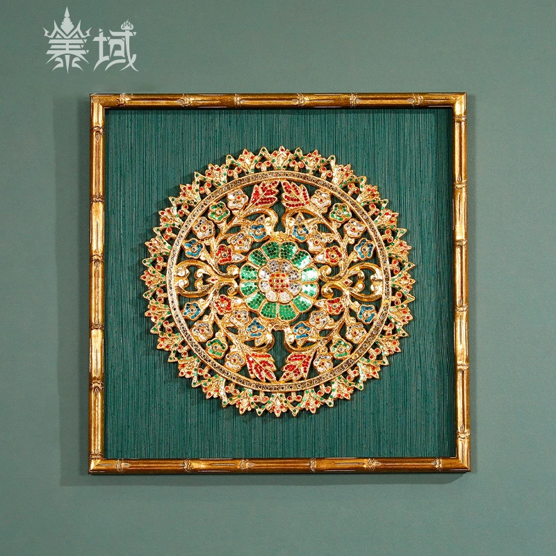 泰域《金莲花》立体彩玻金箔 入门玄关装饰画 餐厅墙壁挂画B2-900