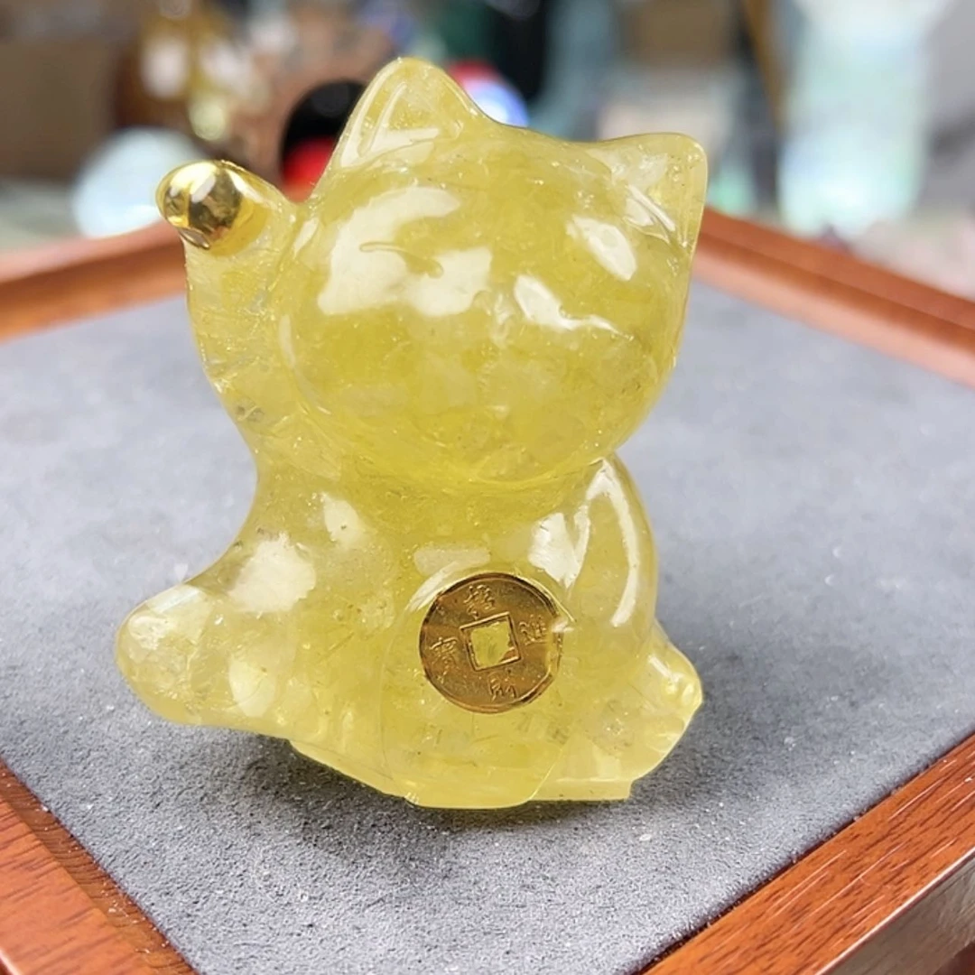 【闪购商品】水晶大型摆件（非配饰）银S925镶嵌黄招财猫