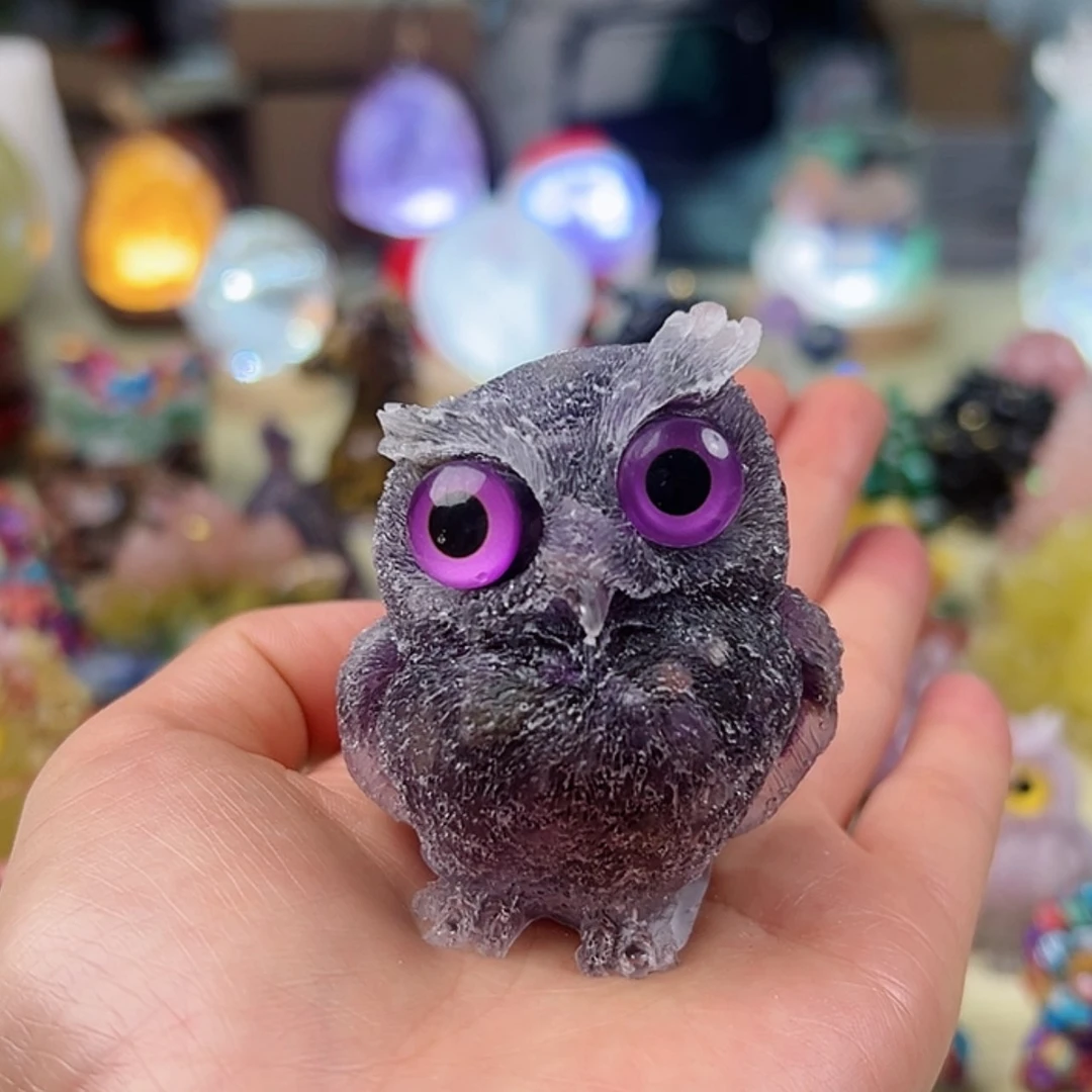 【闪购商品】水晶大型摆件（非配饰）银S925镶嵌紫猫头鹰