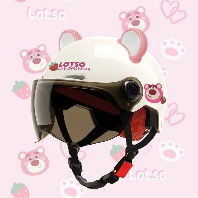 3C认证头盔女可爱草莓熊摩托电动车卡通竹蜻蜓半盔防晒夏季少女心
