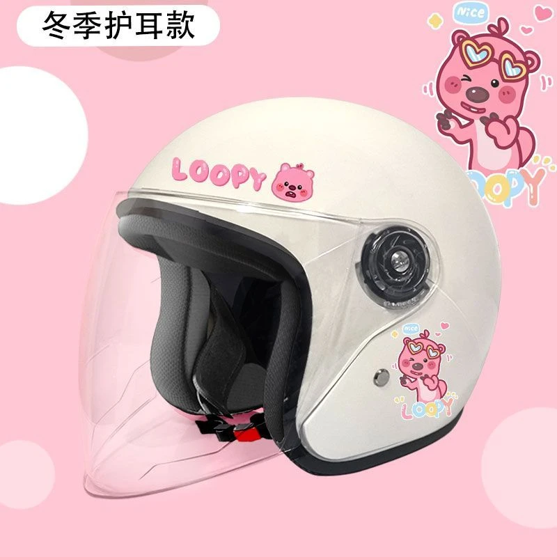 半盔电动车头盔女冬季保暖防寒冻可爱护耳秋冬款小海狸露比loopy