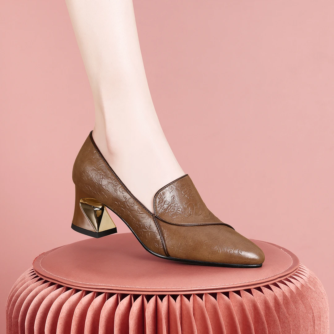 梵芮诗2024年尖头春秋气质简约显瘦百搭春季女粗跟单鞋-1513