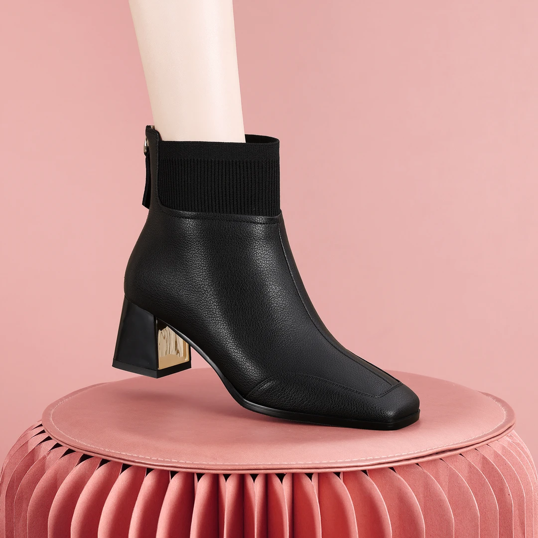 梵芮诗2024年秋冬新款纯色高级经典耐穿简约气质时装短靴-J1154