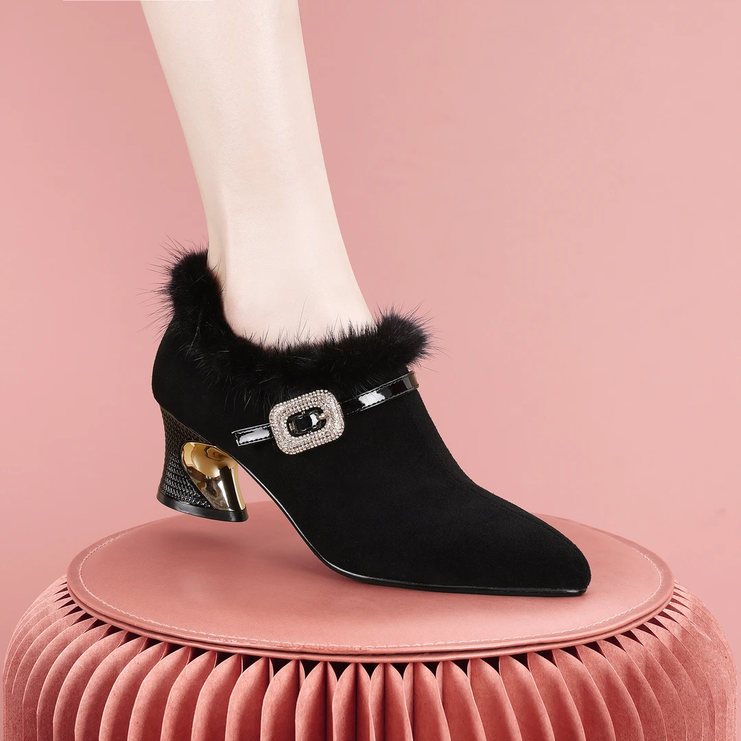 梵芮诗2024年新款秋冬深口个性时尚原创手工百搭粗跟单鞋-J1101