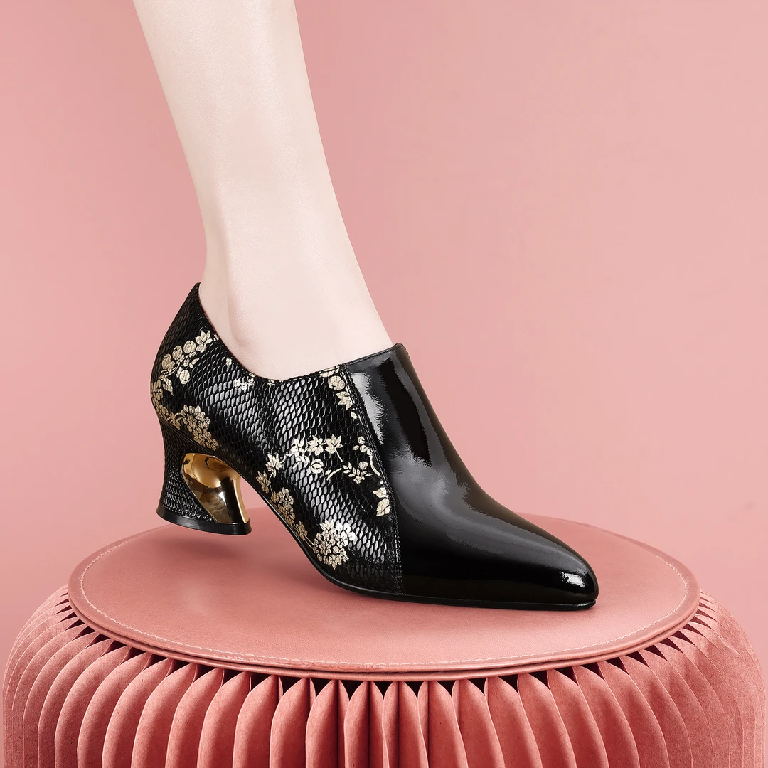 梵芮诗2024年秋冬新款深口百搭气质柔软舒适原创粗跟单鞋-J1103