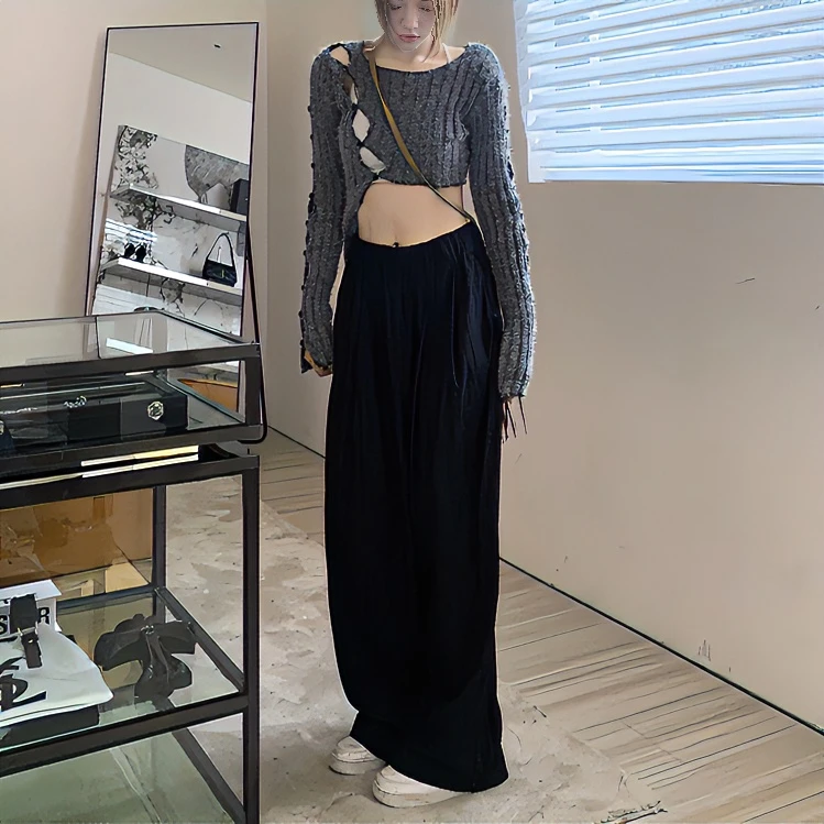 吴CC 夏季薄款高腰垂感长裤 慵懒显瘦百搭直筒通勤休闲裤 尤莱特