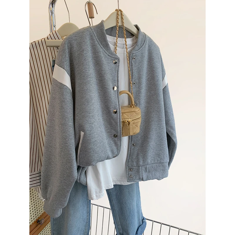 灰色棒球服外套女春秋款2024新款秋季爆款小个子卫衣夹克开衫上衣