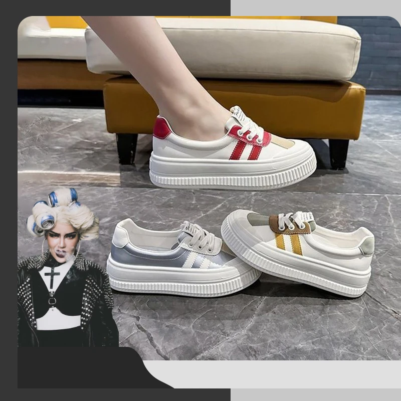 厚底小白鞋女2024秋季款爆款百搭休闲运动透气小个子显脚小板鞋HX