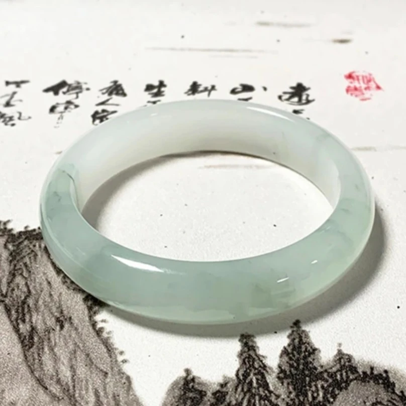 天山雪翠天然新疆金丝玉扁条手镯飘绿女颜色微差多样性发拍一发一