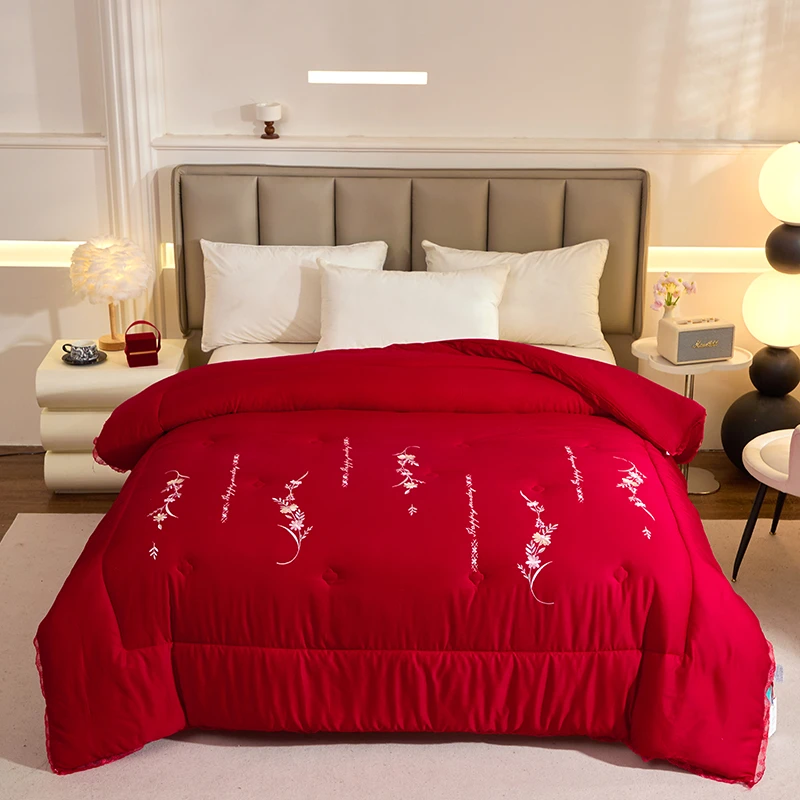 花园莫代尔新款绣花冬被高档家居婚庆被结婚加厚大红喜喜被冬被