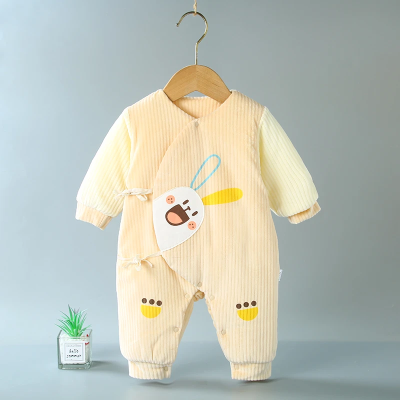 婴儿衣服秋冬款夹棉连体衣0-6个月宝宝棉衣加厚棉服哈衣加绒冬装