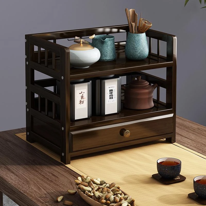 桌面小型博古架功夫茶杯置物架茶叶摆件展示客厅茶具多层收纳架子