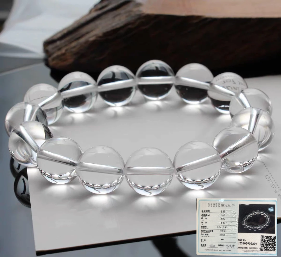 6-12mm天然巴西净体白水晶手串天然水晶手链 配鉴定证书单圈女款