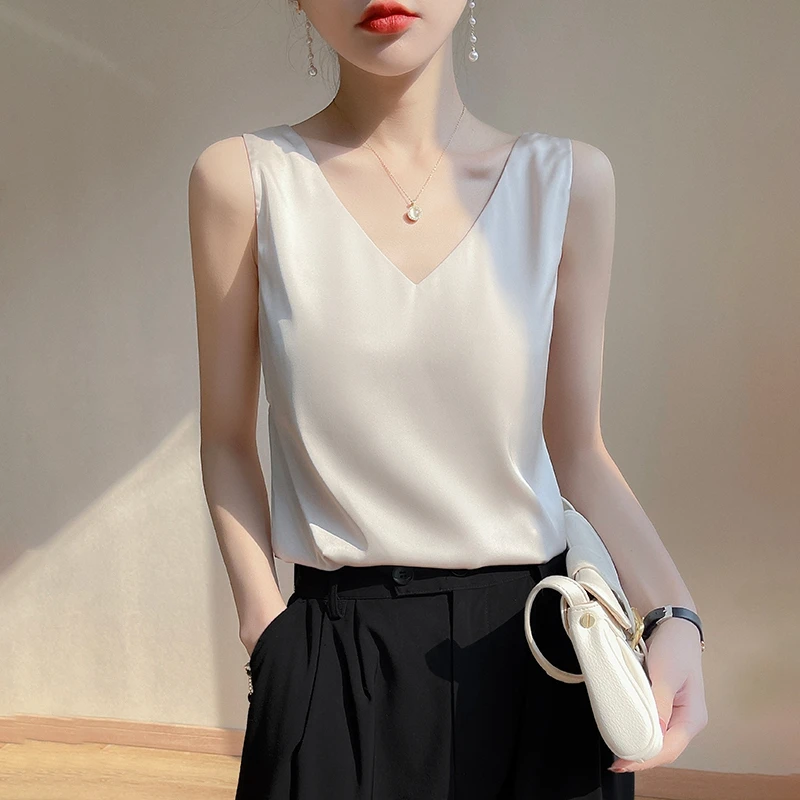 2023吊带背心打底v领绸面显瘦西装外套内搭女士宽松外穿气质上衣