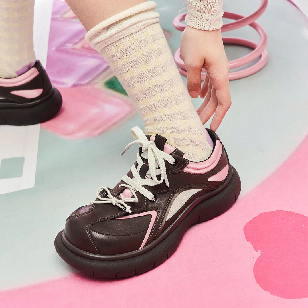 玛速主义2025年冬季新款时尚圆头休闲鞋增高厚底鞋拼色百搭单鞋女