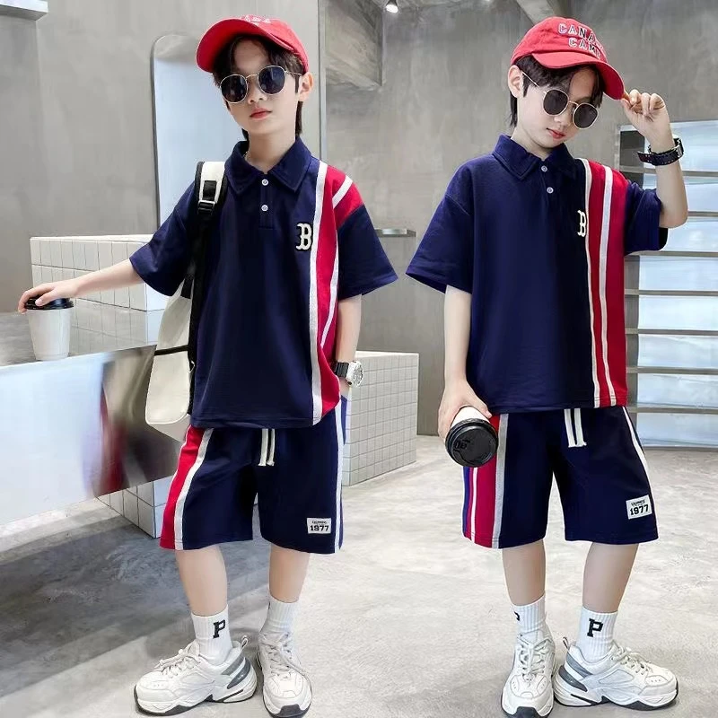 潮小学生男童夏季Polo衫短裤新款帅气儿童夏款运动服两件套